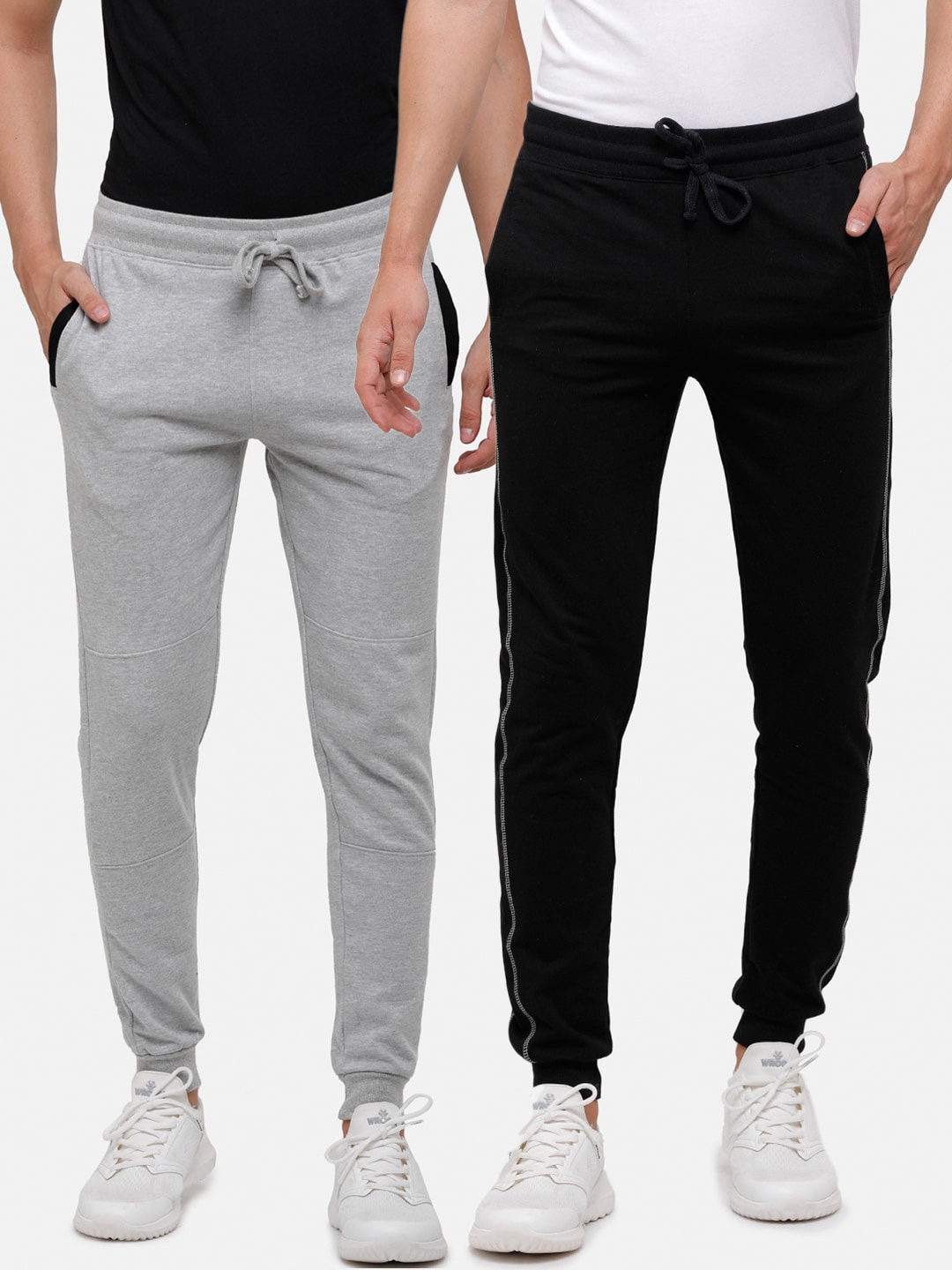 

MADSTO Men Pack Of 2 Solid Slim-Fit Pure Cotton Joggers, Black