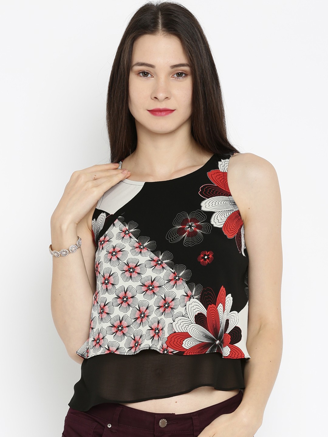 

AND Floral Print Crop Top, Blue