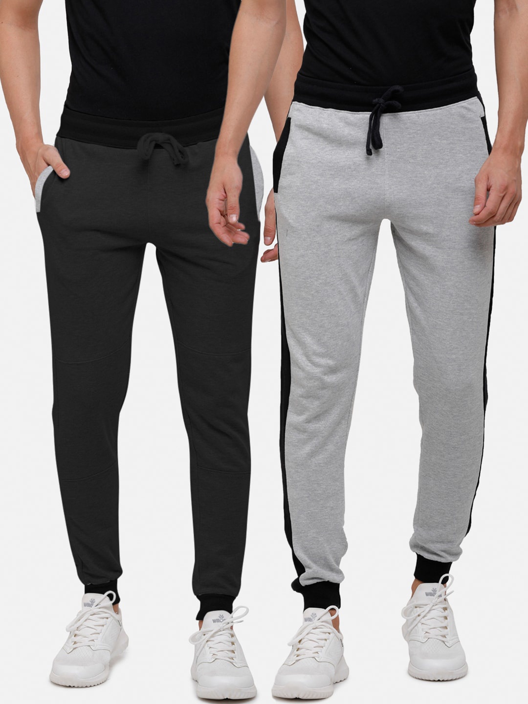 

MADSTO Men Pack Of 2 Solid Slim-Fit Pure Cotton Joggers, Grey