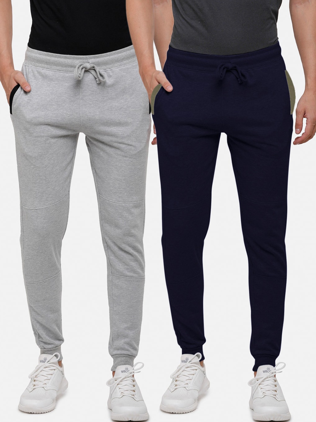 

MADSTO Men Pack Of 2 Solid Slim-Fit Pure Cotton Joggers, Navy blue