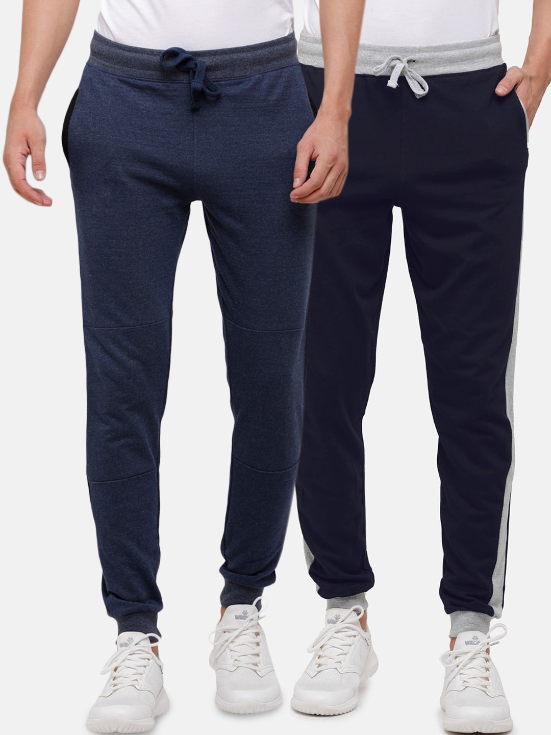 

MADSTO Men Pack of 2 Navy Blue Slim-Fit Pure Cotton Joggers