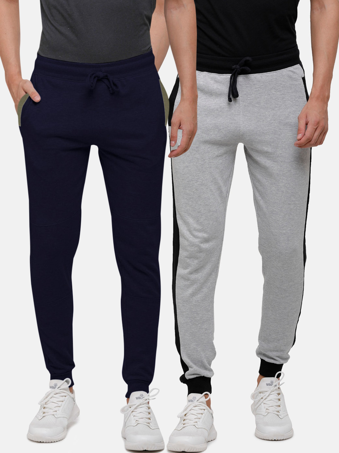 

MADSTO Men Pack Of 2 Slim-Fit Pure Cotton Joggers, Navy blue