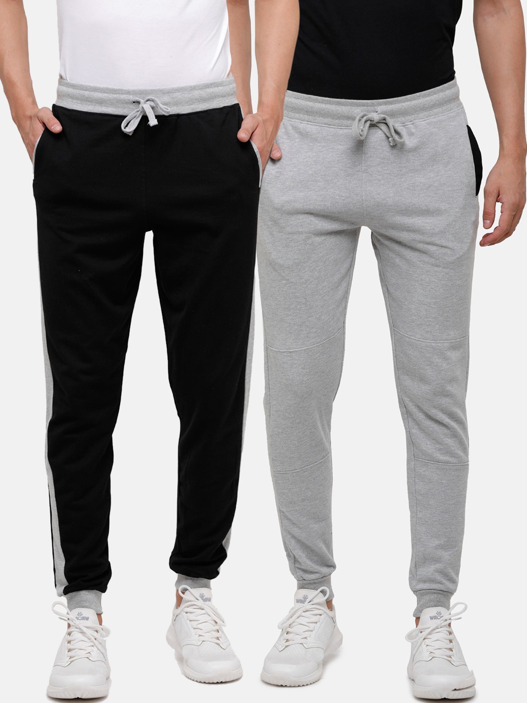 

MADSTO Men Pack Of 2 Solid Slim-Fit Pure Cotton Joggers, Grey