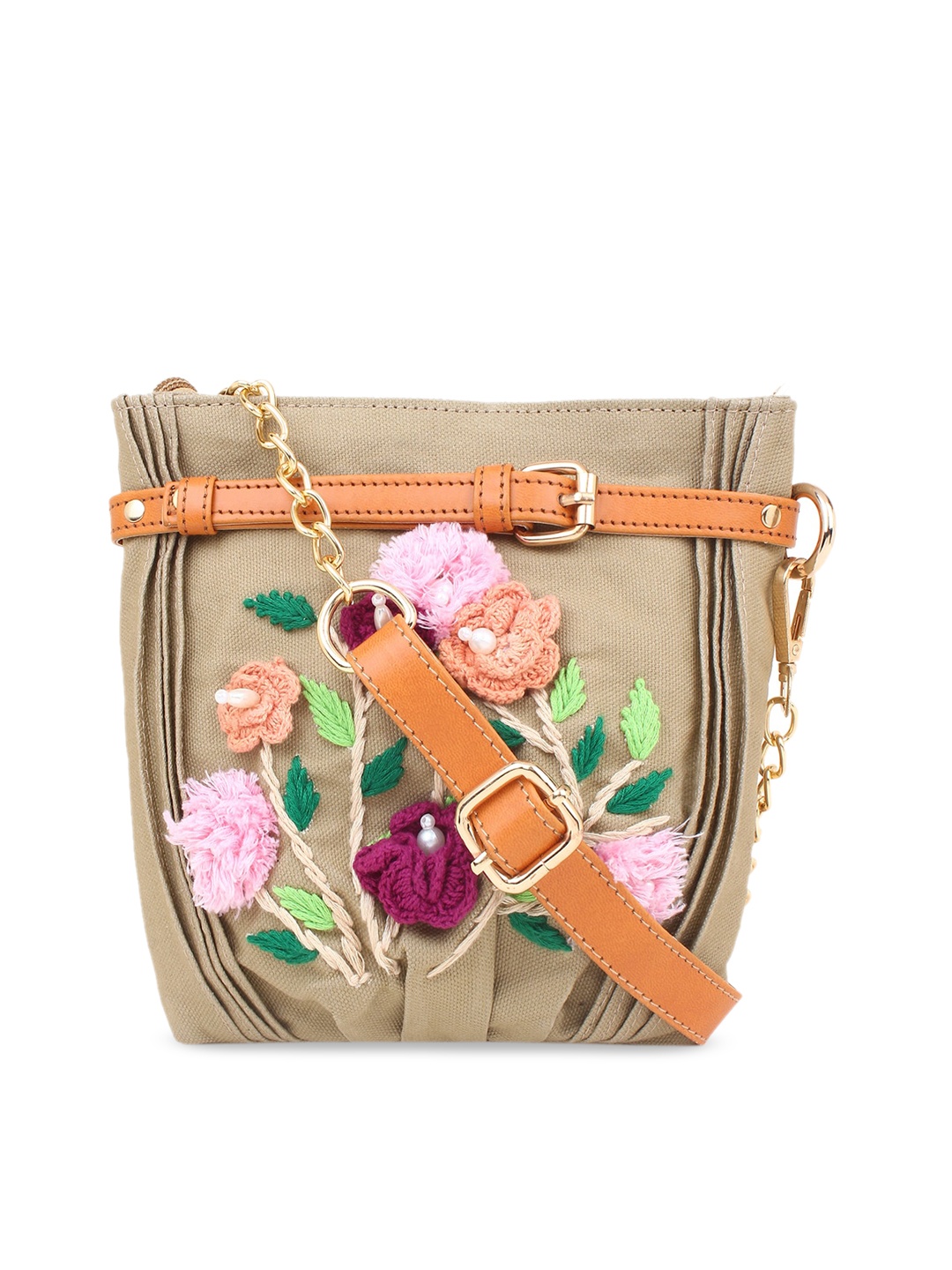 

Spice Art Woman Beige Canvas Thread Embroidered Waist Pouch