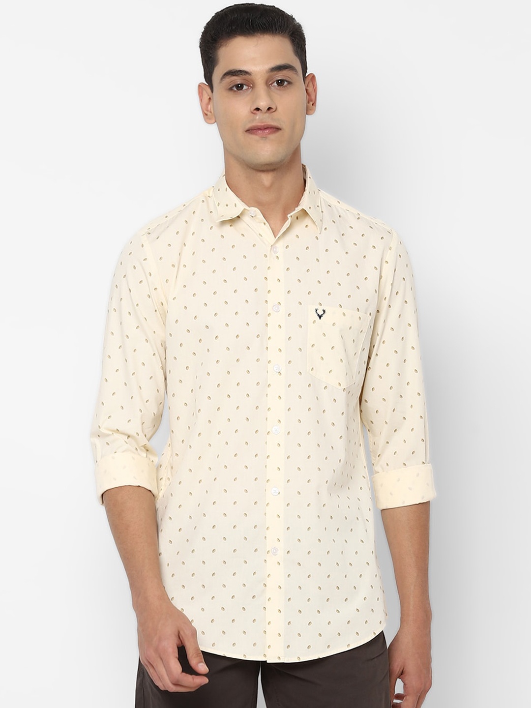 

Allen Solly Men Cream-Coloured Slim Fit Opaque Printed Casual Shirt