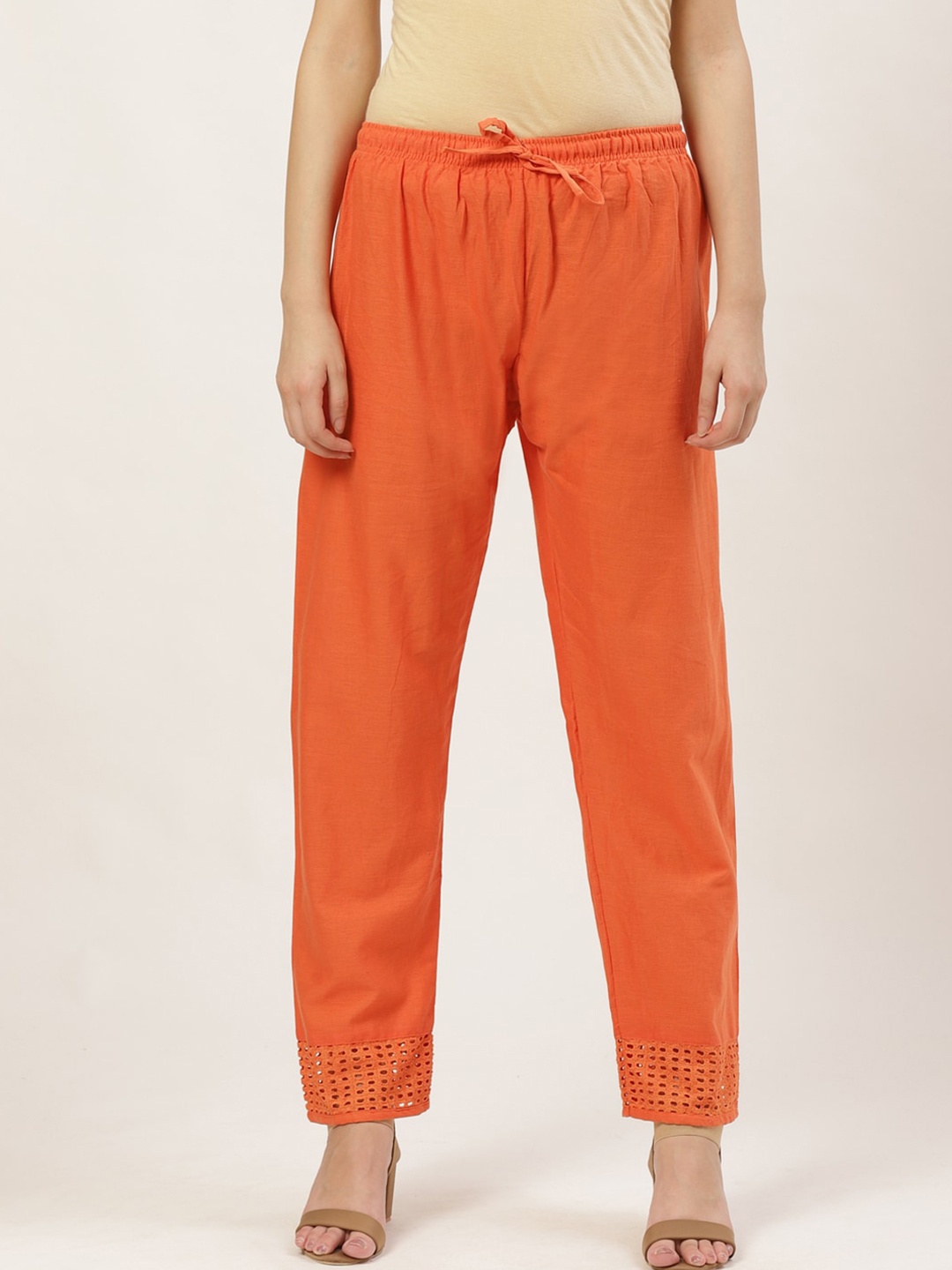 

Vastraa Fusion Women Orange Hem Design Straight Palazzos