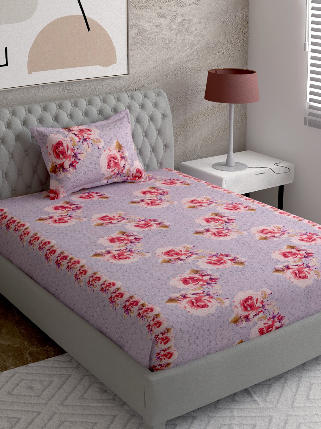 

EverHOME Multicoloured Floral Printed 210 TC Single Bedsheet With 1 Pillow Cover, Multi