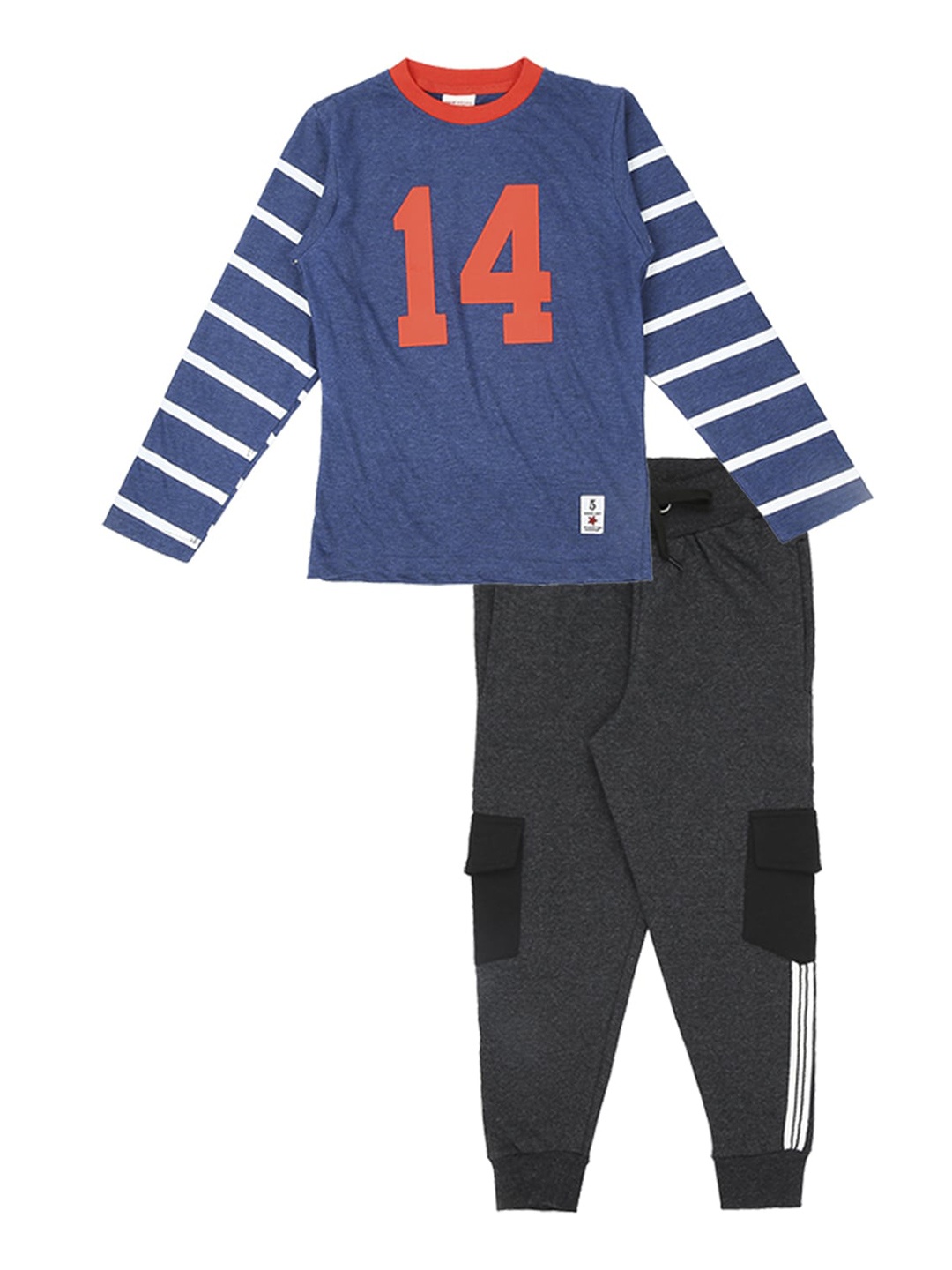 

RAINE AND JAINE Boys Blue & Black Printed T-shirt with Trousers