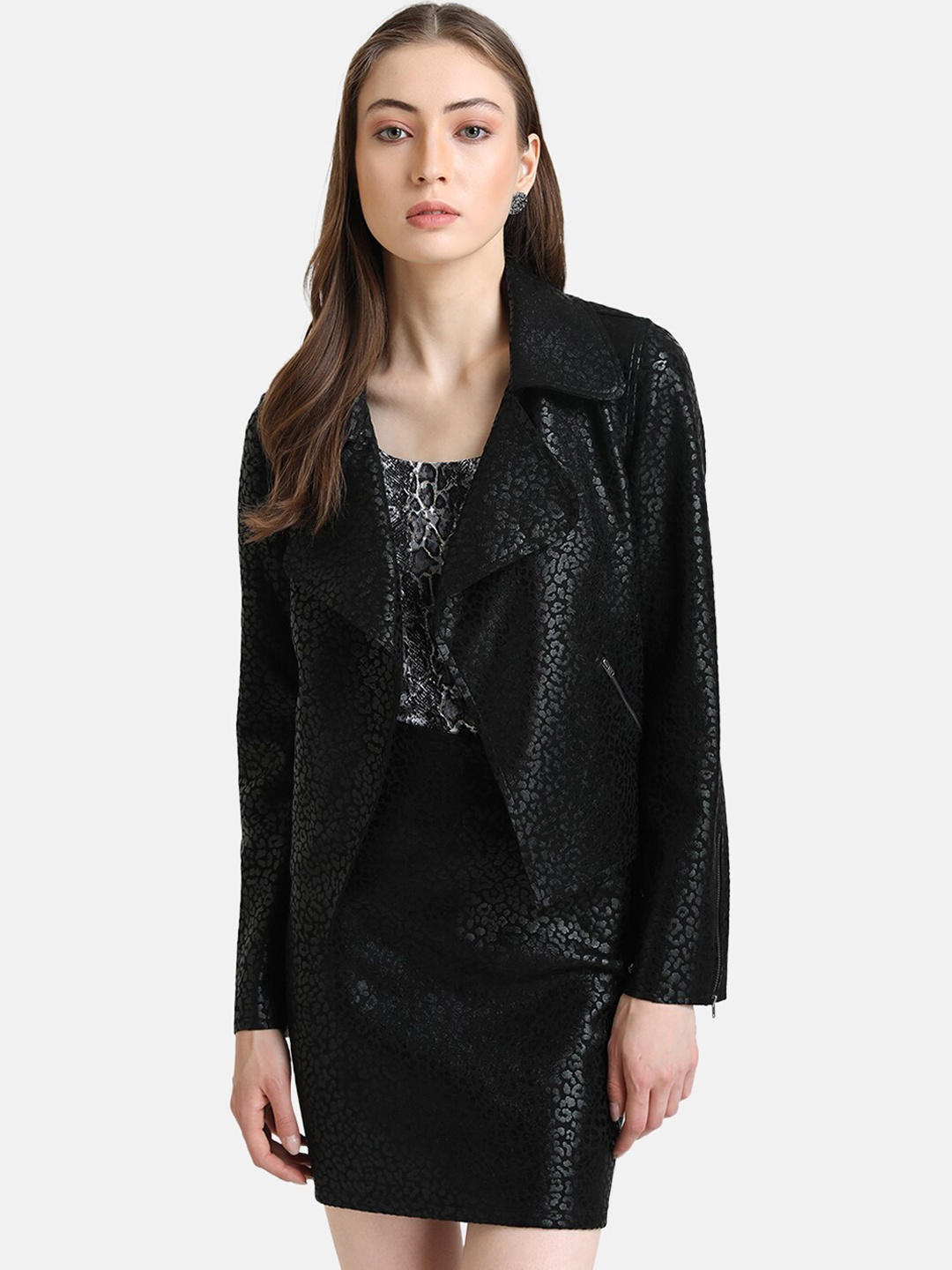 

Kazo Women Black Animal Printed Lightweight Biker Jacket