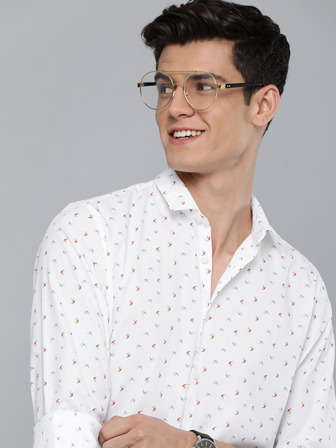 

Mast & Harbour Men White Slim Fit Printed Pure Cotton Casual Shirt
