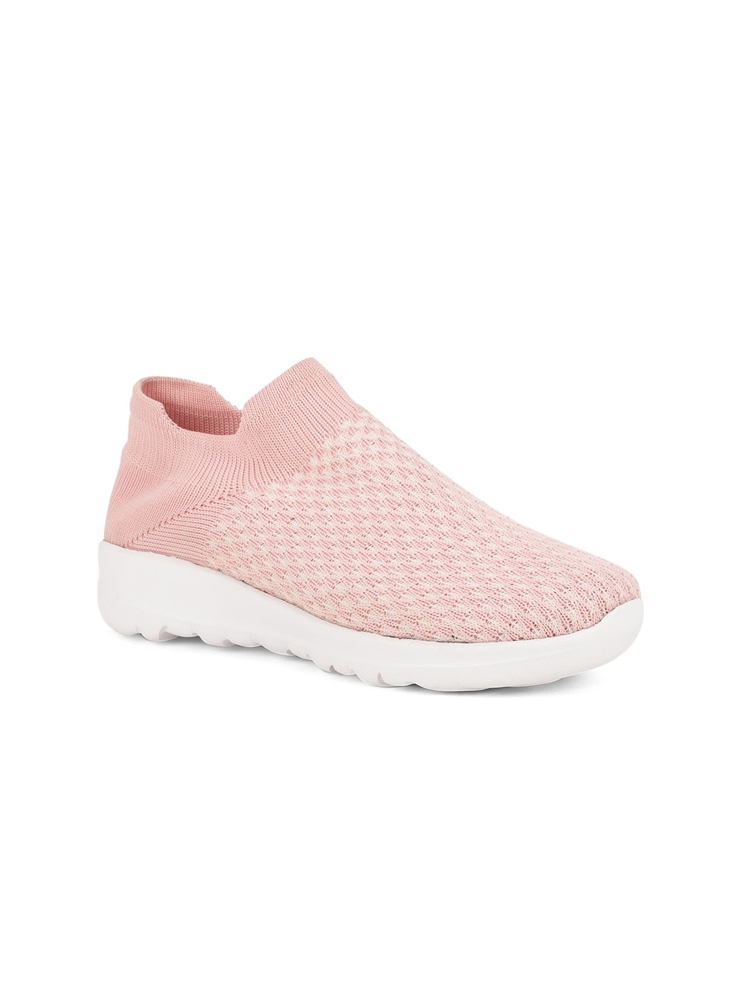 

HERE&NOW Women Nude-Coloured & White Woven Design Slip-On Sneakers