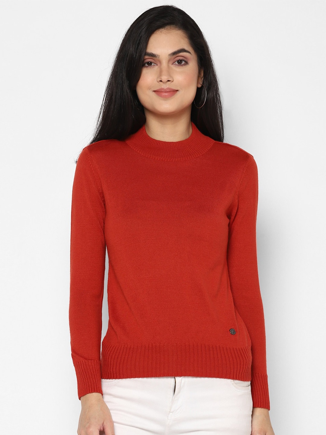 

Allen Solly Woman Red Solid High Neck Pullover Sweater