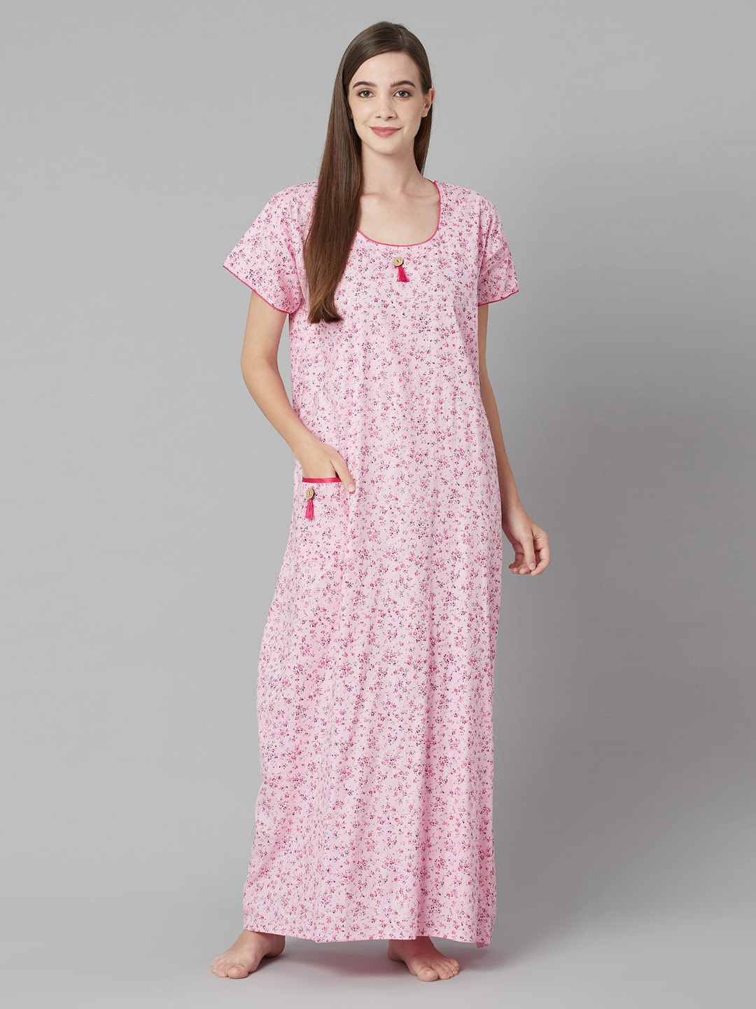 

TRUNDZ Pink Printed Maxi Nighty