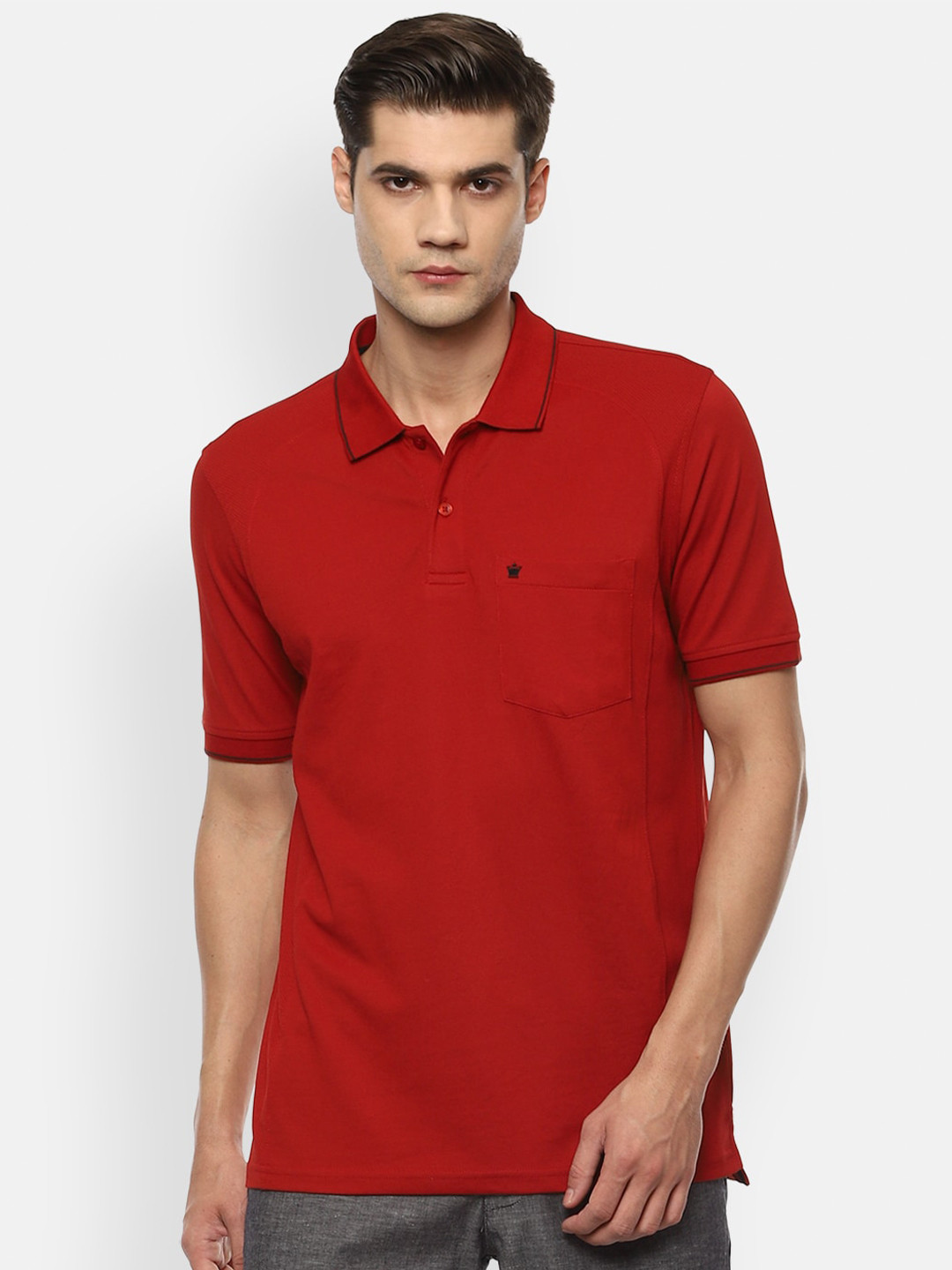 

Louis Philippe Men Red Polo Collar Pocket T-shirt