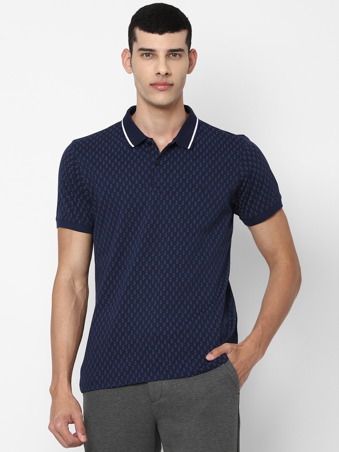 

Allen Solly Men Navy Blue Printed Polo Collar Cotton T-shirt