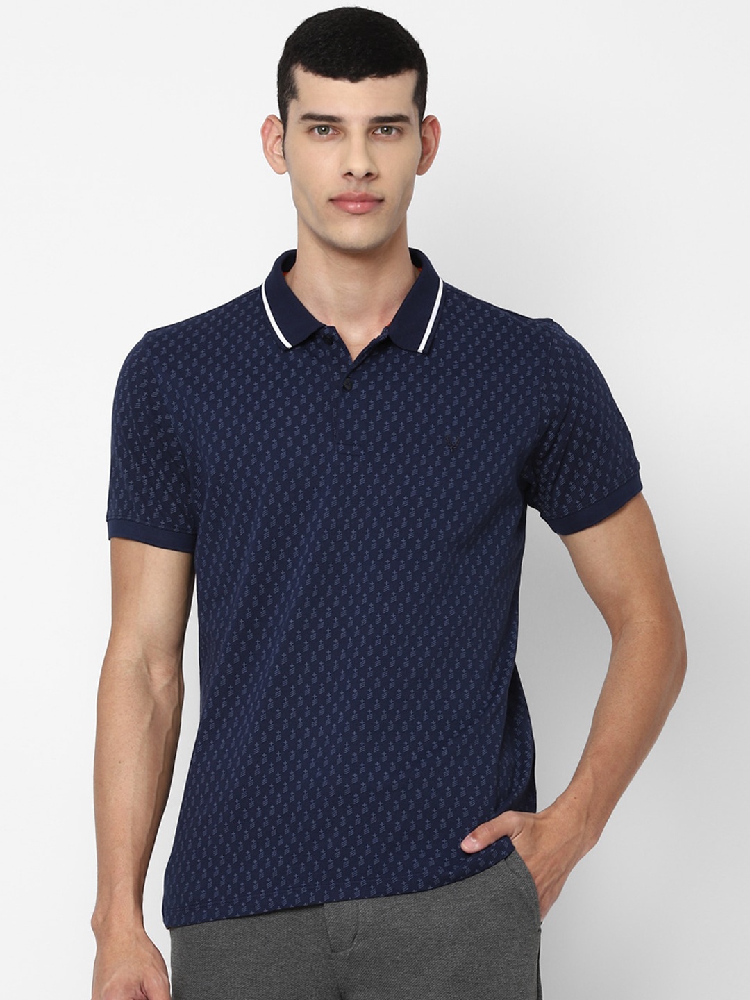 

Allen Solly Men Navy Blue & White Printed Polo Collar T-shirt