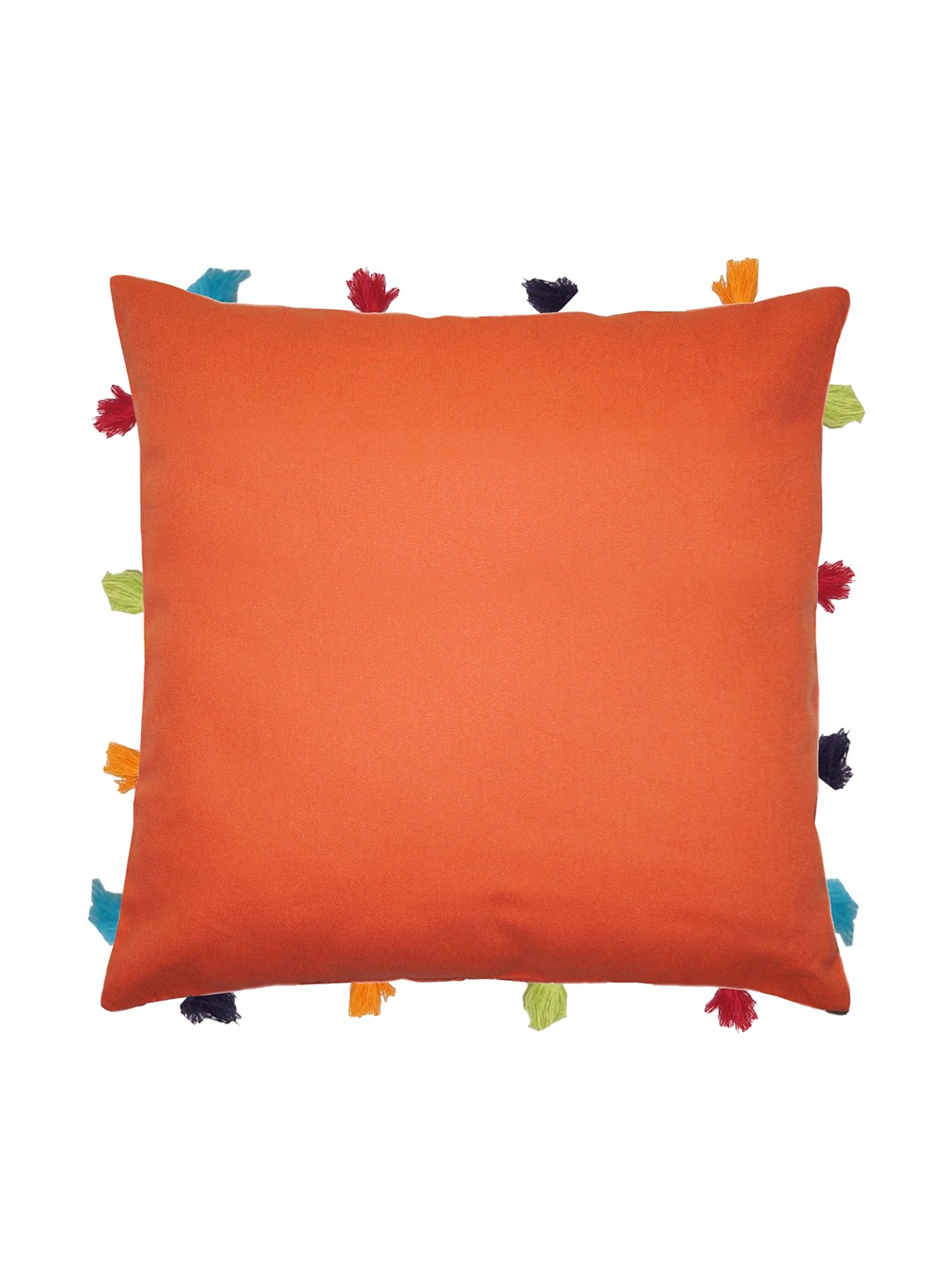

Lushomes Red Solid Square Cushion Cover with Colorful Tassels