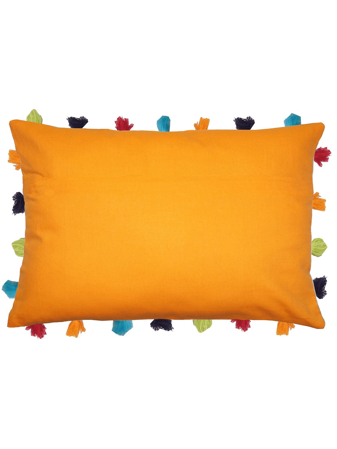 

Lushomes Orange & Blue Solid Rectangle Cushion Cover with Colorful Tassels