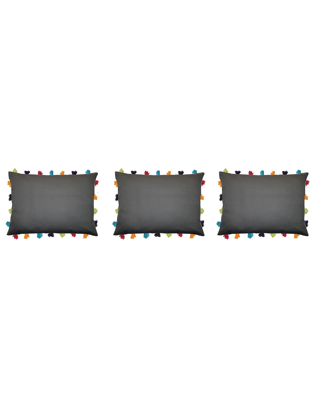 

Lushomes Grey & Multicoloured Set of 3 Rectangle Cushion Covers with Tassels