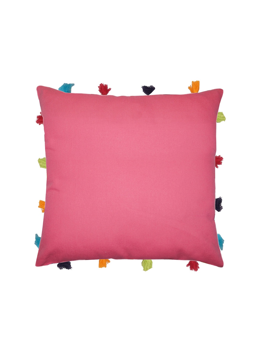 

Lushomes Pink & Blue Solid Square Cushion Covers with Colorful Tassels