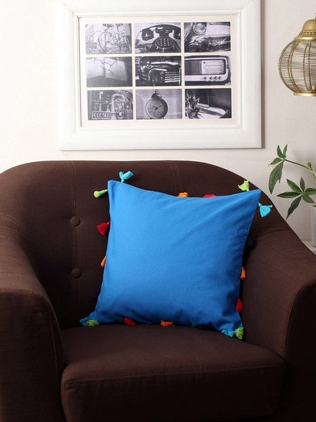 

Lushomes Blue Square Cushion Covers with Tassels