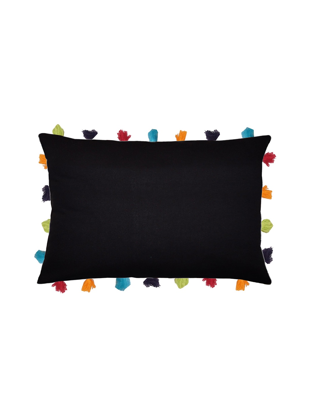 

Lushomes Black Rectangle Cushion Cover With Multi-Colour Tassels
