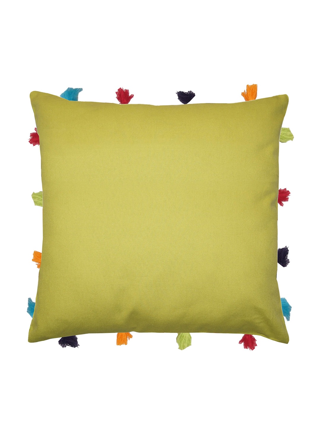

Lushomes Green Cotton Square Cushion Covers With Colourful Tassels