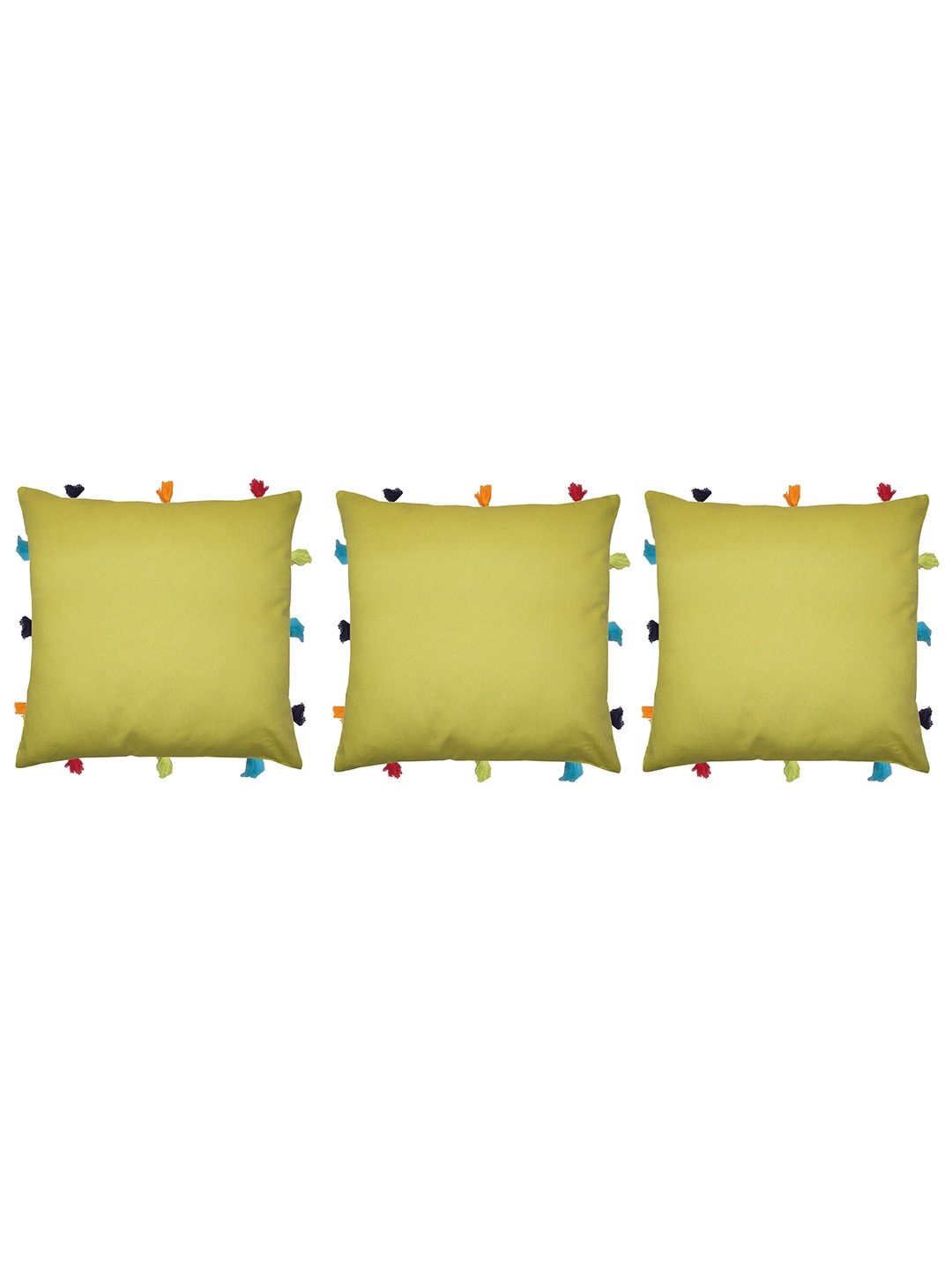

Lushomes Set Of 3 Green & Orange Solid Cotton Square Cushion Covers
