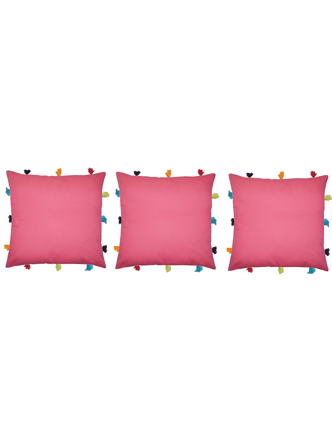 

Lushomes Pink Set of 3 Square Cushion Covers with Tassels