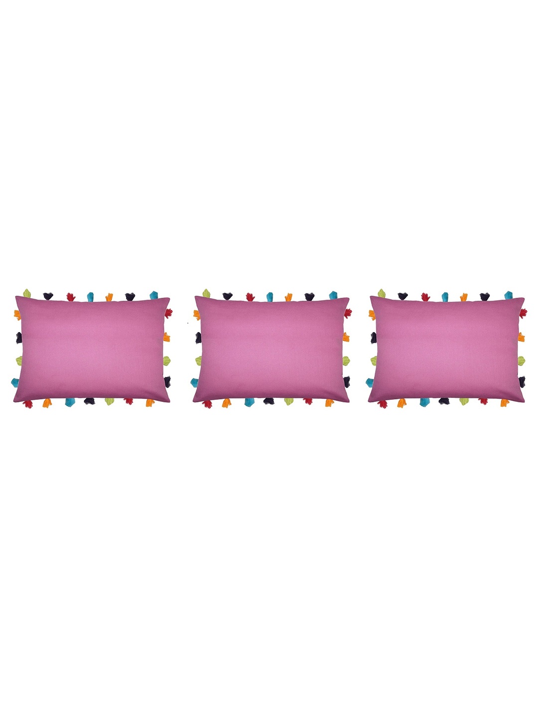 

Lushomes Pink & Blue Set of 3 Rectangle Cushion Covers With Colorful Tassels