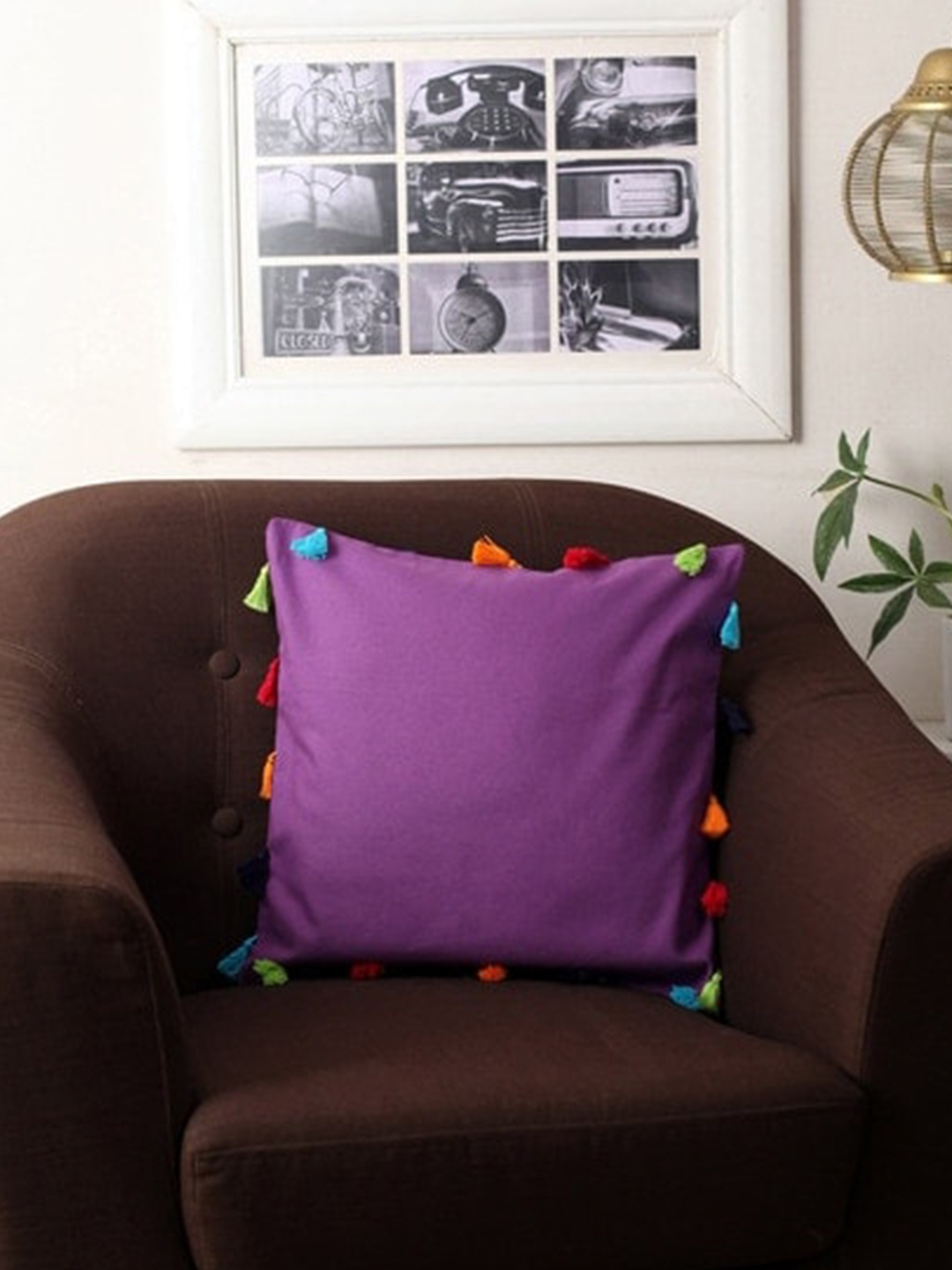 

Lushomes Purple Set of 3 Square Cotton Cushion Covers with Tassels