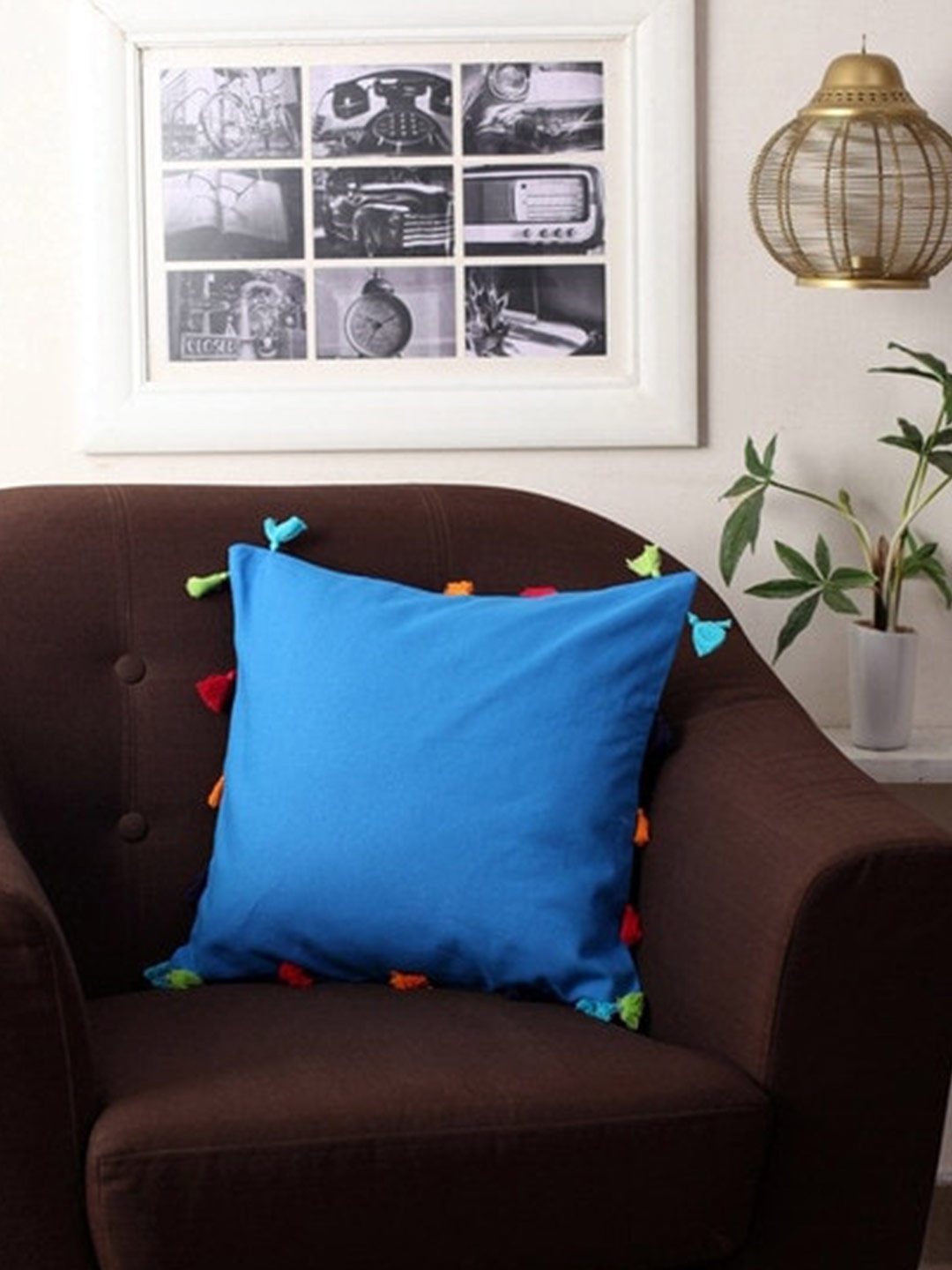 

Lushomes Blue & Red Single Solid Cotton Square Cushion Cover