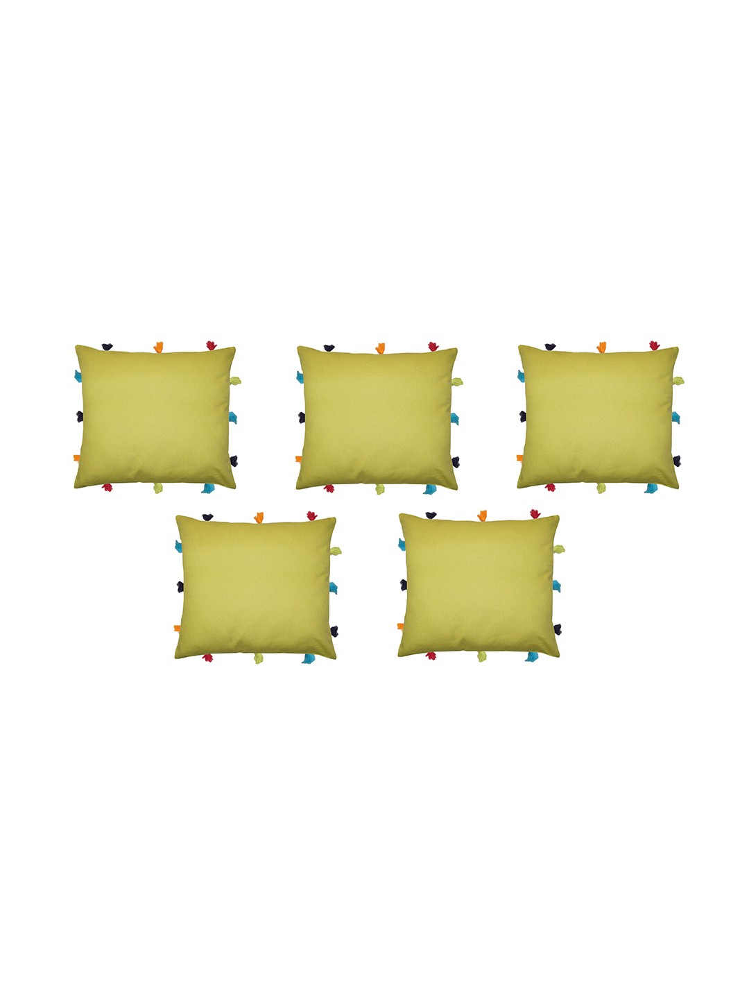

Lushomes Lime Green Set of 5 Square Cushion Covers With Multicolor Tassels