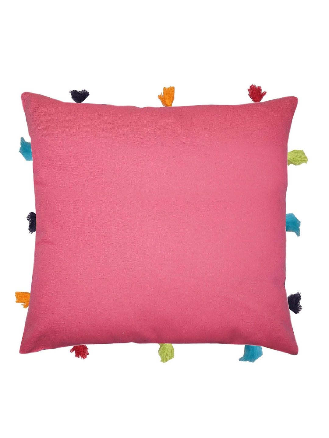 

Lushomes Pink Cotton Square Cushion Covers With Colorful Tassels