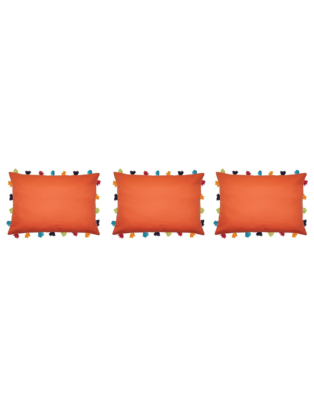 

Lushomes Metallic Orange Set of 3 Rectangle Cushion Covers With Colorful Tassels