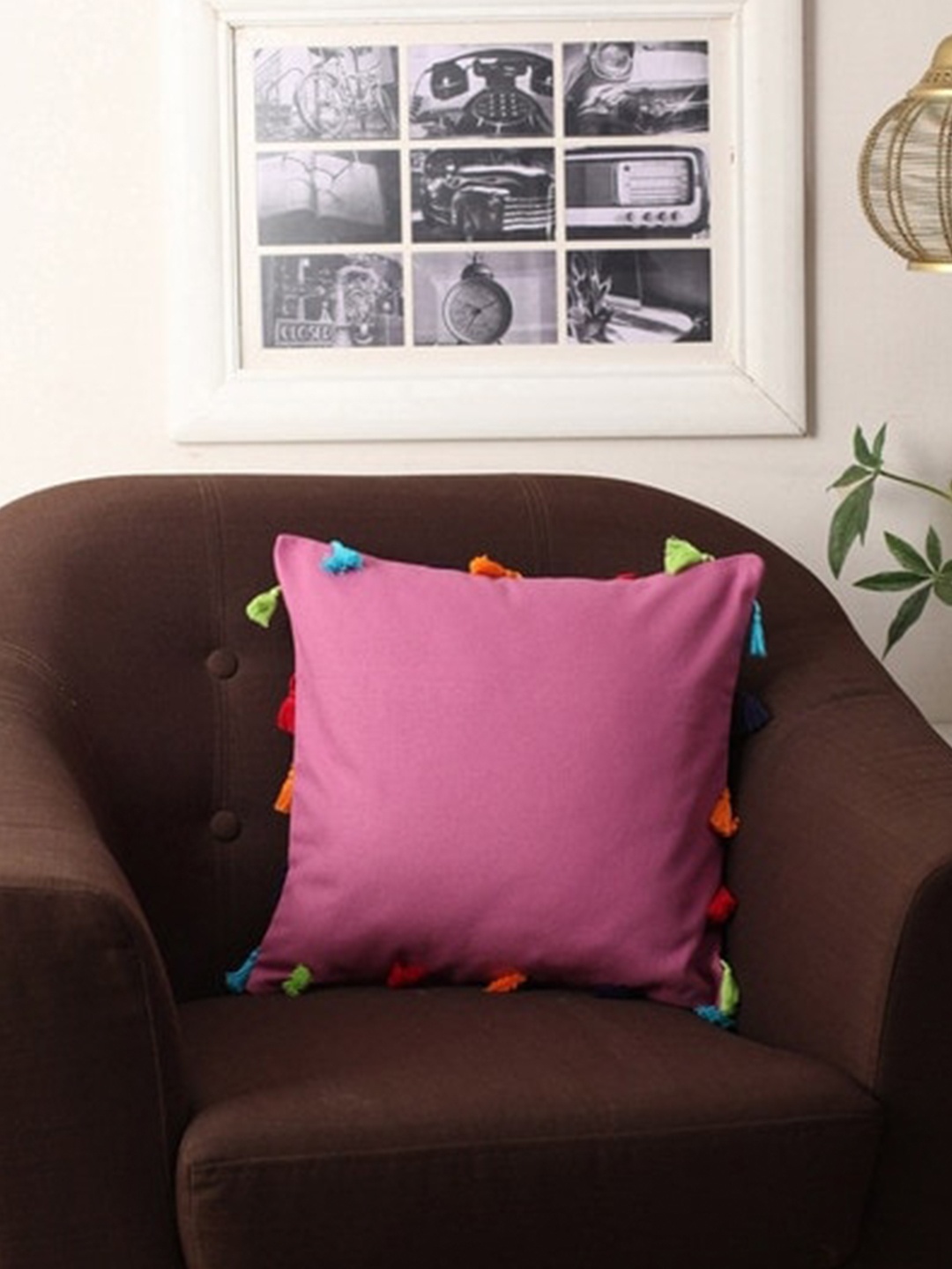 

Lushomes Pink & Multicoloured Square Cushion Covers with Tassels