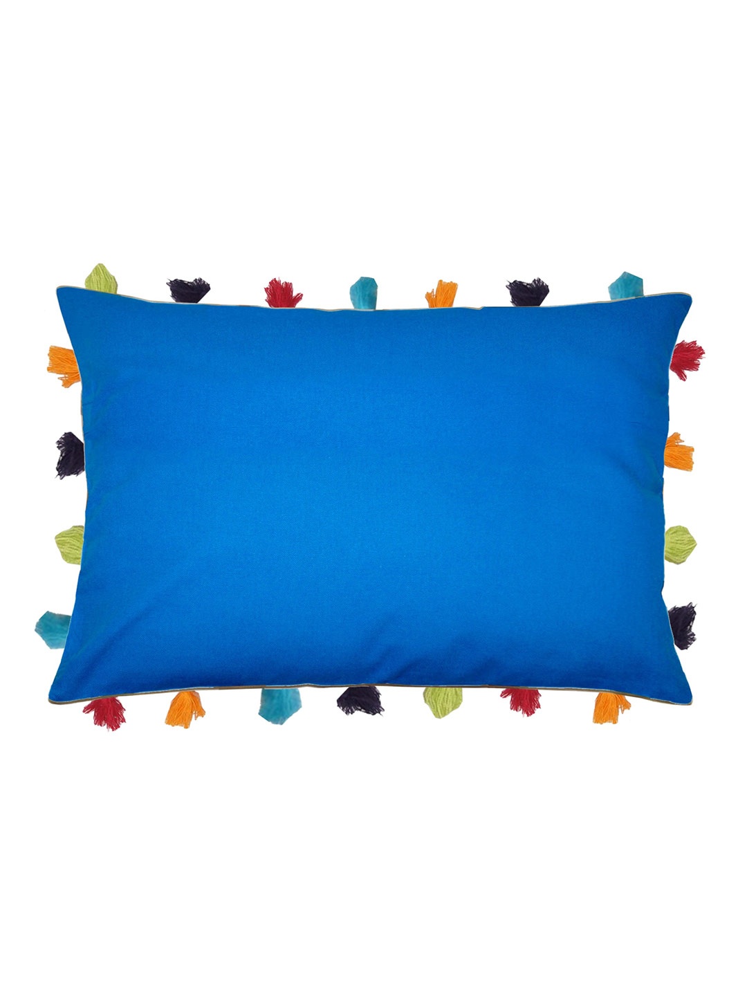 

Lushomes Unisex Solid Square Cushion Cover with Colorful Tassels, Blue