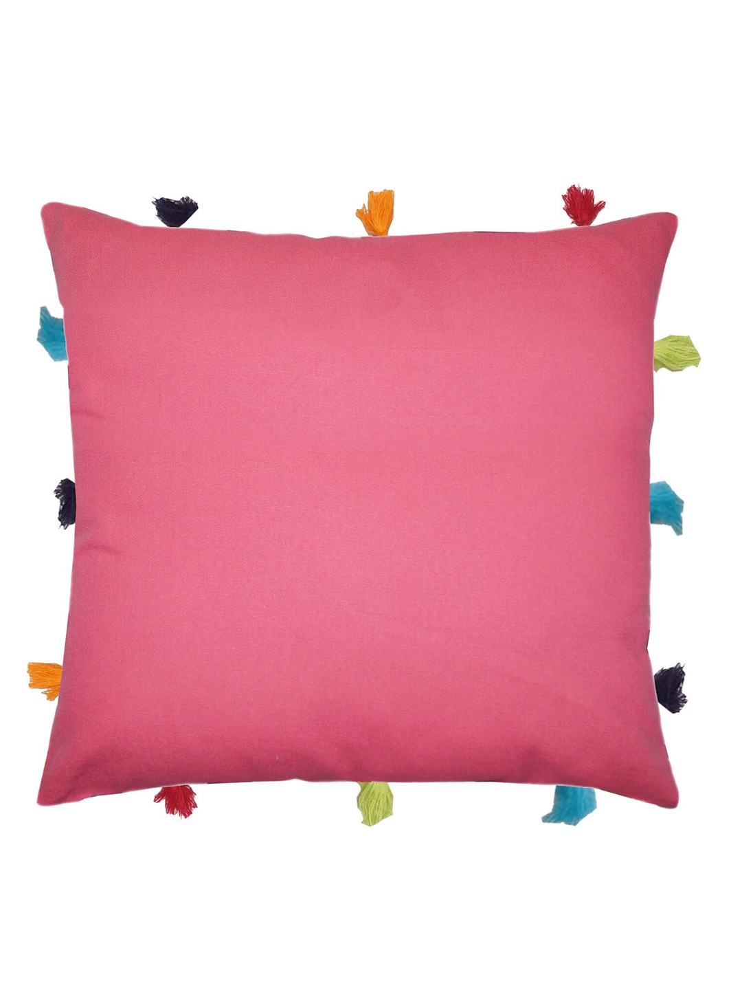 Lushomes Pink Set of 5 Square Cushion Covers With Colorful Tassels