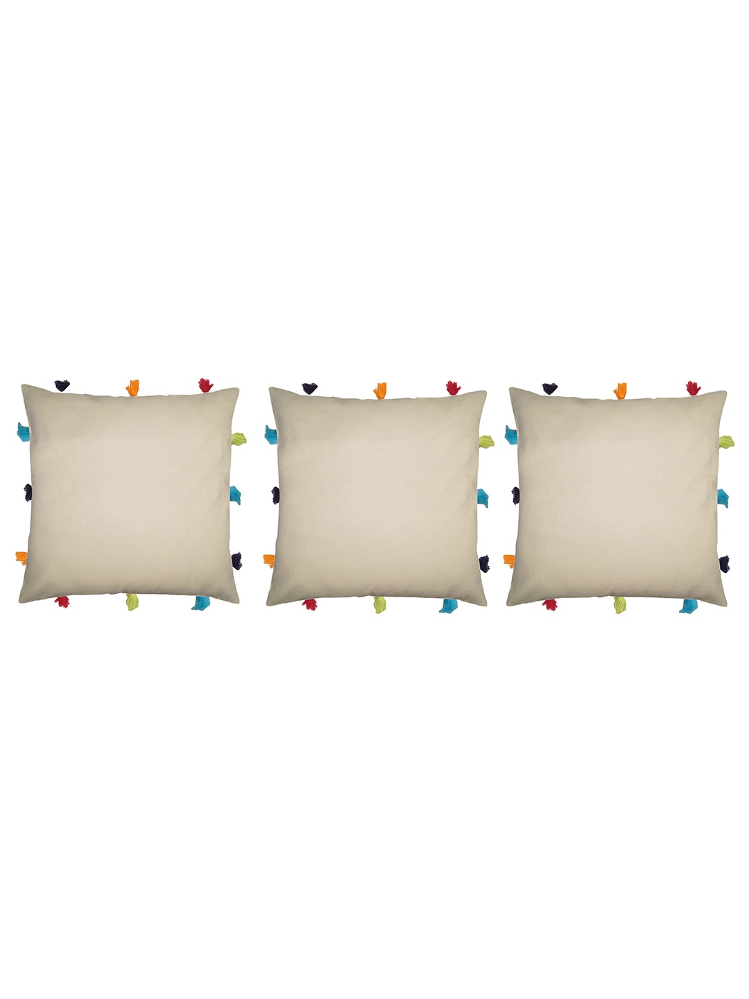 

Lushomes Set Of 3 Off White & Red Solid Cotton Square Cushion Covers