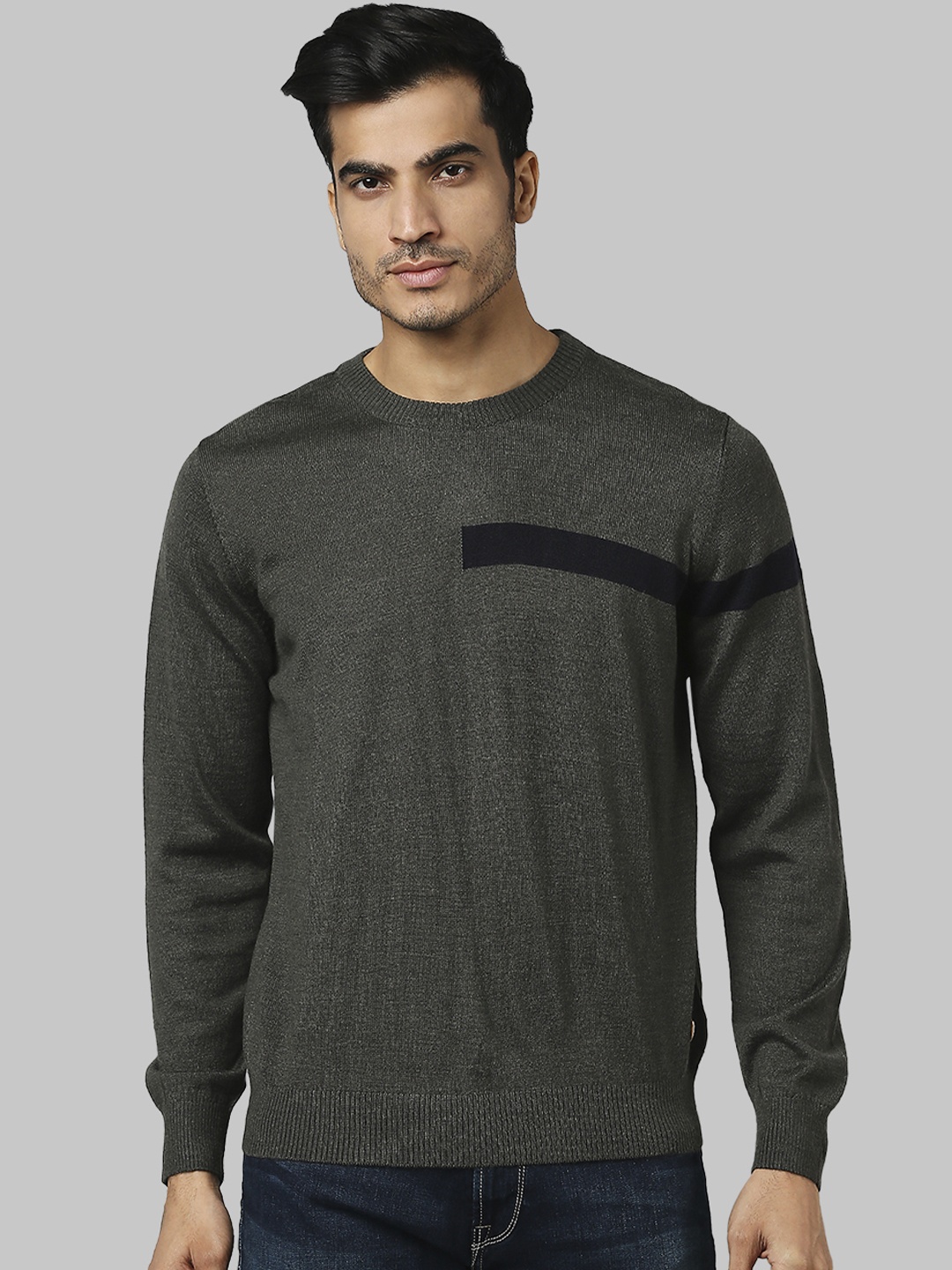 

Raymond Men Green Acrylic Wool Pullover