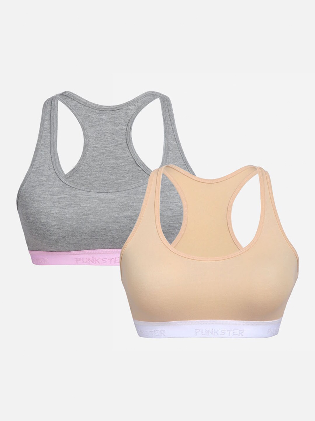 

Punkster Girls Pack Of 2 Grey & Beige Colourblocked Workout Bra