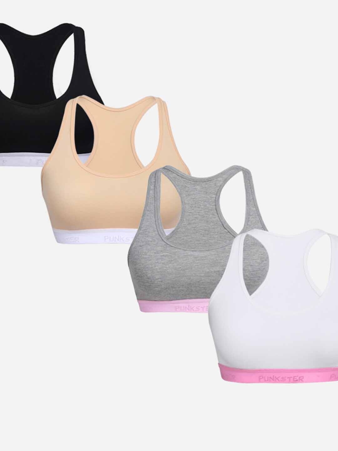 

Punkster Pack Of 4 Solid Sports Bra, Black