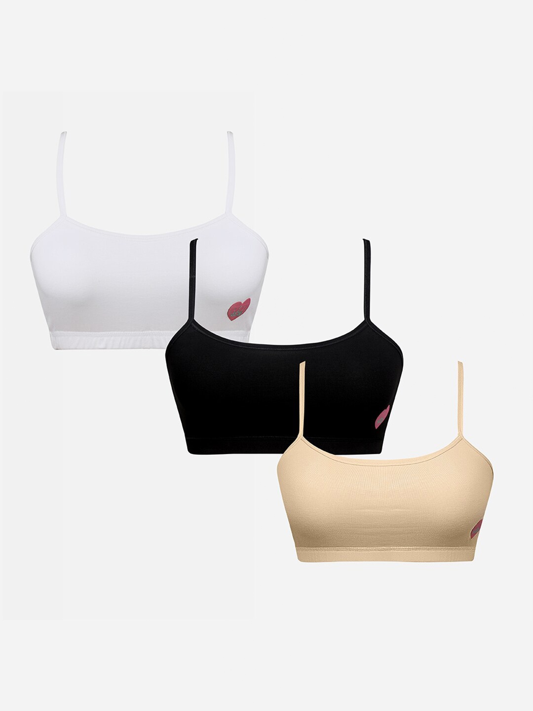 

Punkster Girls Pack Of 3 Solid Beginners Sports Bra, Black