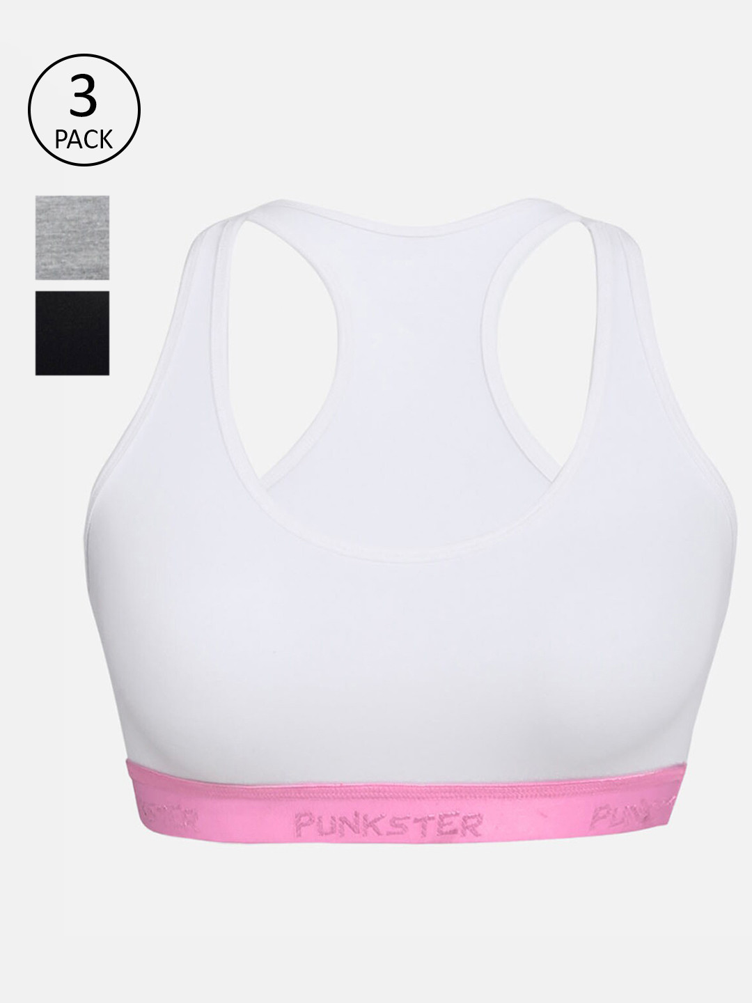 

Punkster Girls Pack of 3 Solid Beginners Workout Bras - Wireless Non-Padded, Black