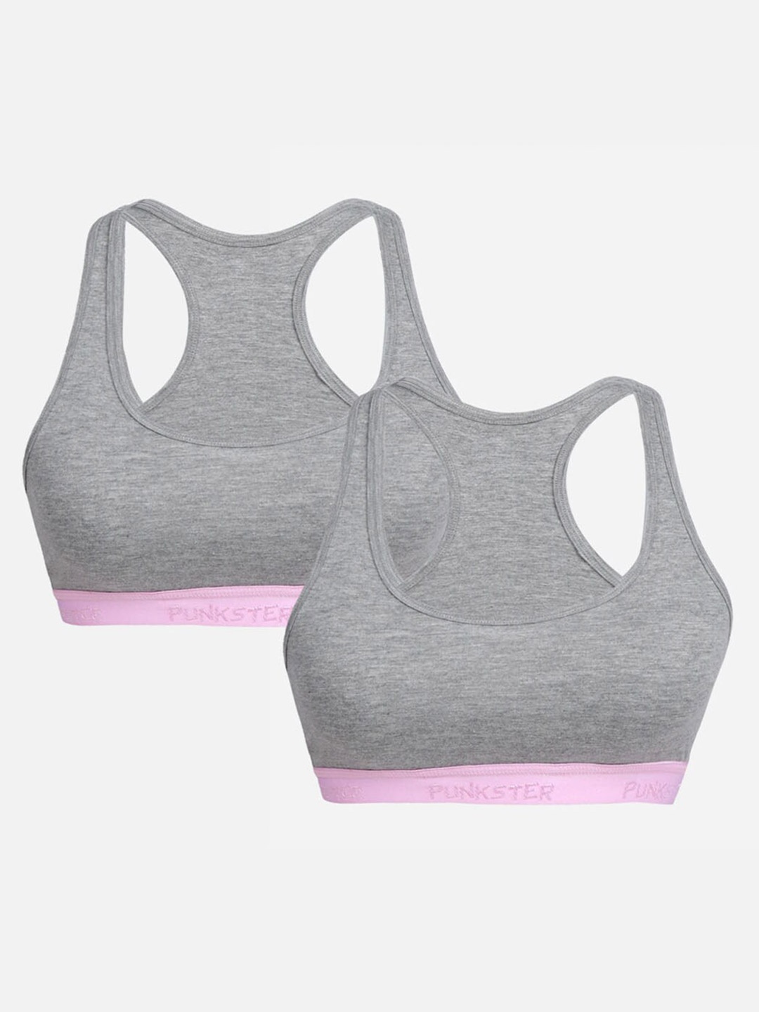 

Punkster Pack of 2 Grey Melange Non Padded Full Coverage Sports Bra 15007