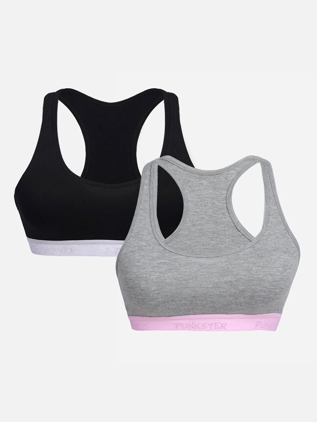 

Punkster Girls Pack Of 2 Solid Beginners Sports Bra, Black