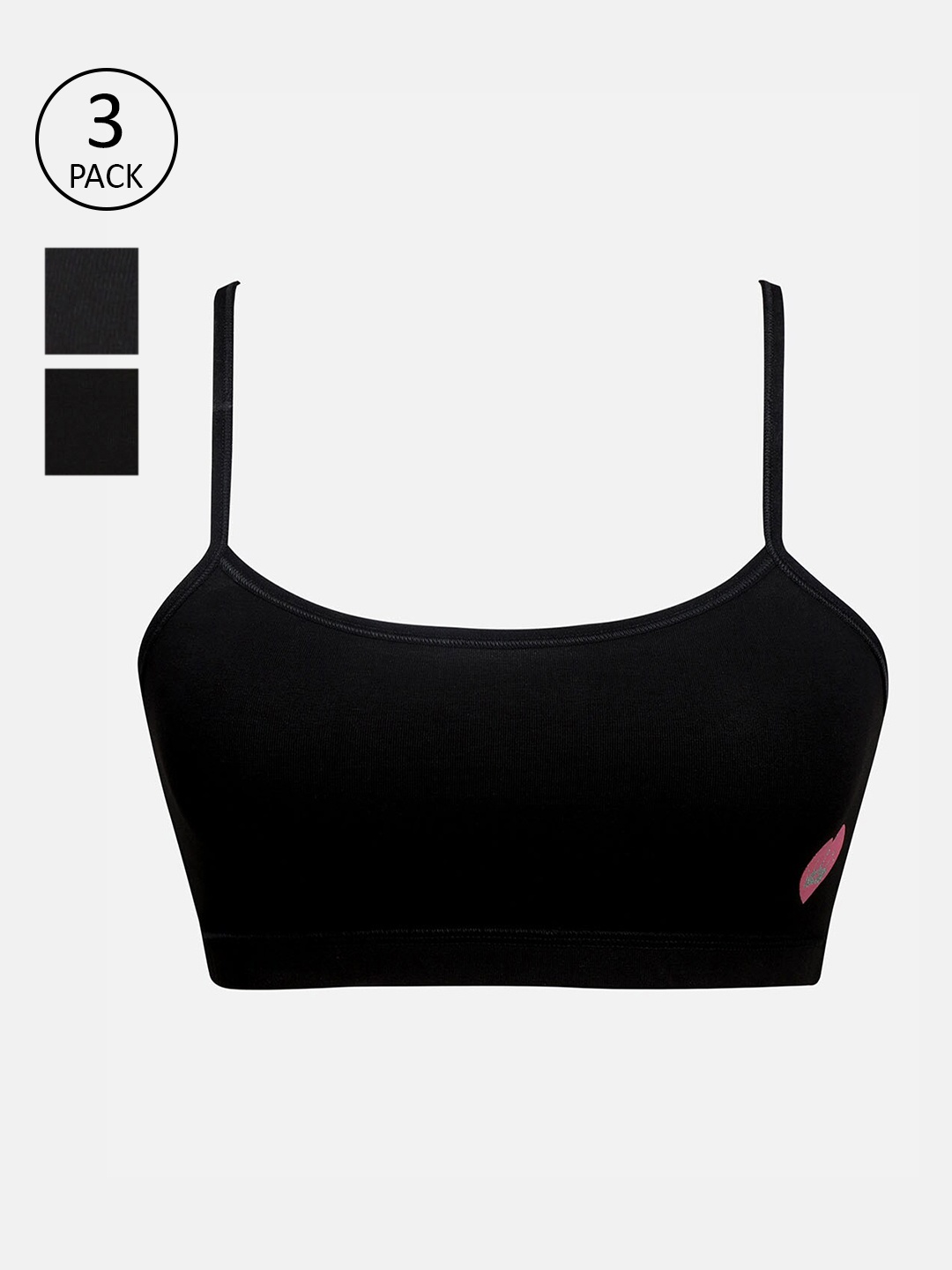 

Punkster Girls Pack of 3 Black Solid Beginners Workout Bras - Wireless Non-Padded