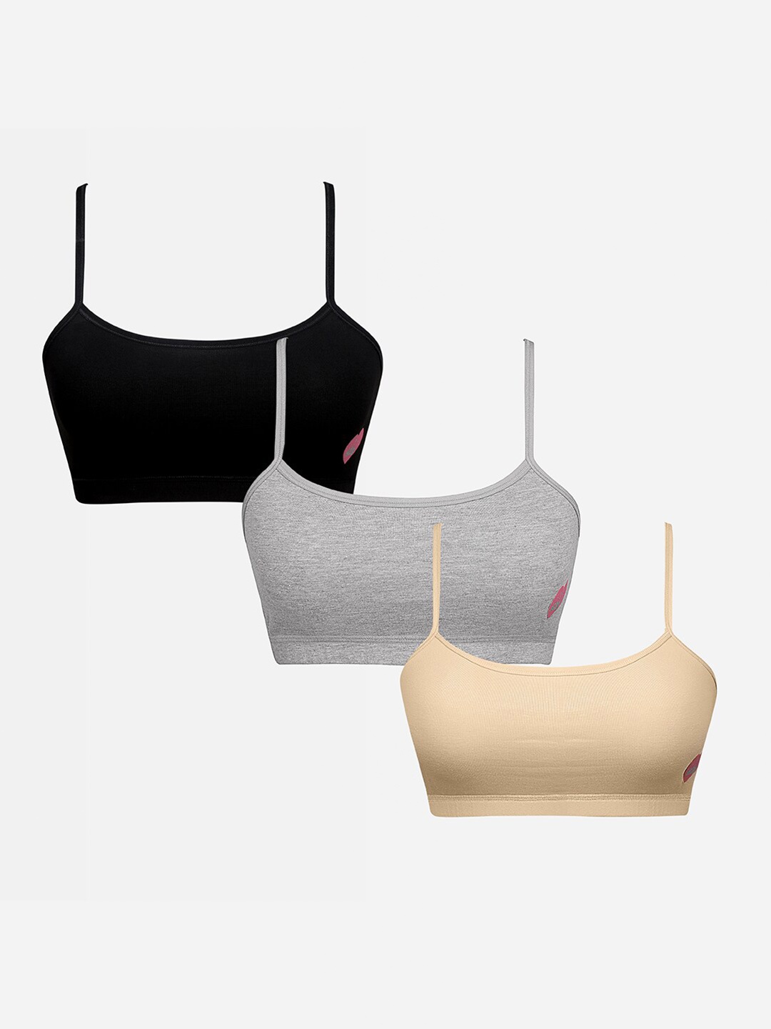 

Punkster Girls Pack of 3 Non Padded Sports Bra, Black
