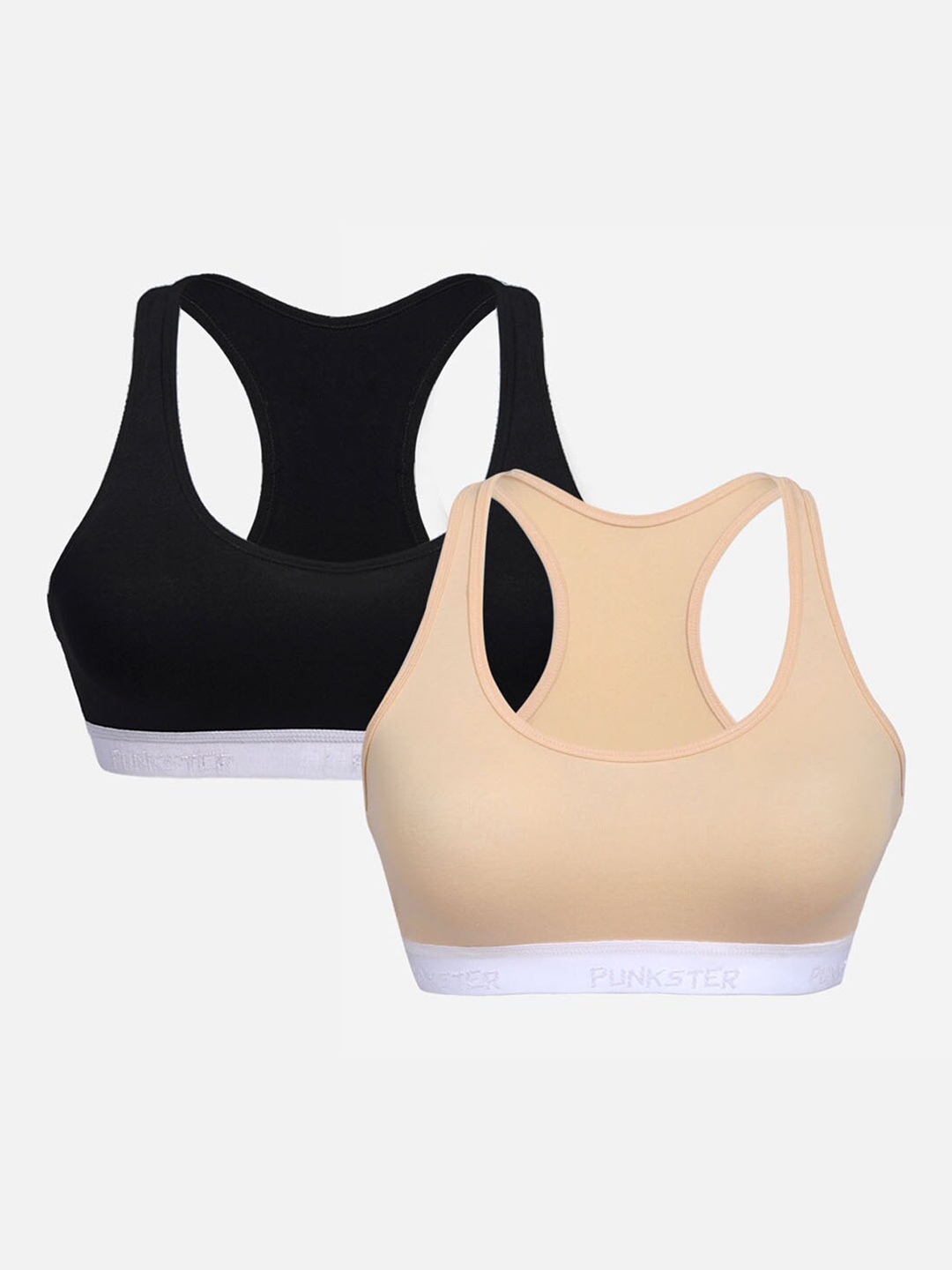 

Punkster Black & Peach-Coloured Solid Pack Of 2 Workout Bra