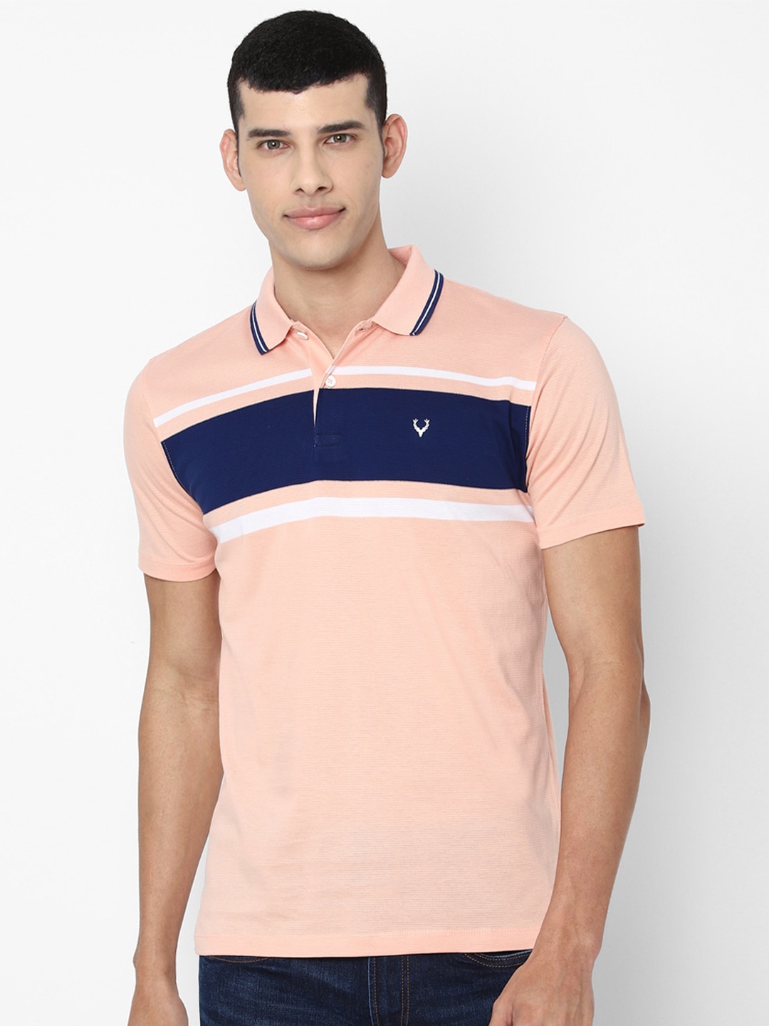 

Allen Solly Men Pink Colourblocked Polo Collar Applique T-shirt